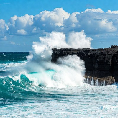 Ocean Waves Crashing on Cliff