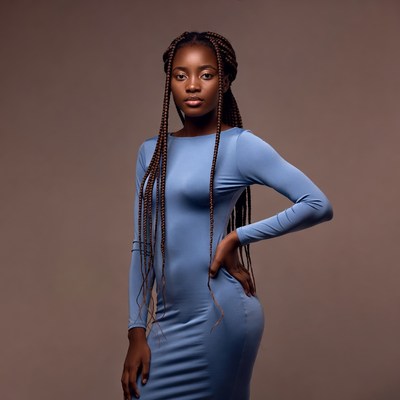 African-American woman in blue dress
