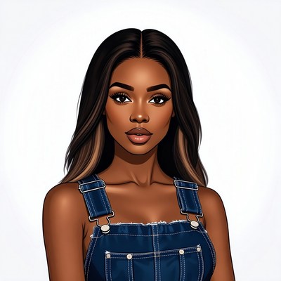 African-American woman in denim overalls