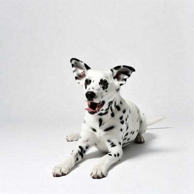 Dalmatian puppy lying on white background