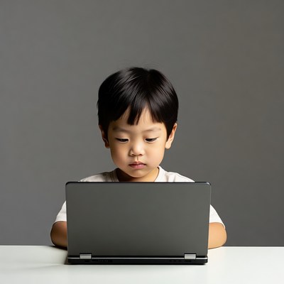 Asian boy using laptop