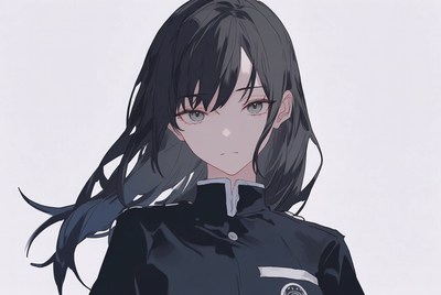 Anime girl in black school uniform