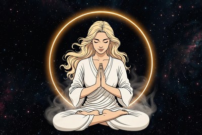 Blonde Woman Meditating in Stars