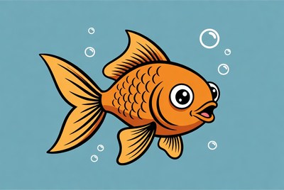Cartoon goldfish swimming with bubbles