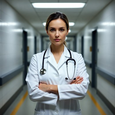 Female doctor in hospital hallway