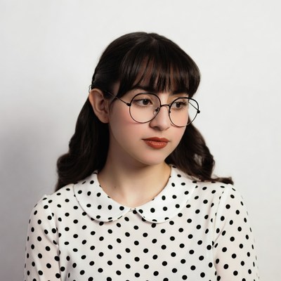 Girl with bangs and glasses