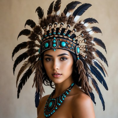 Woman wearing Native American headdress