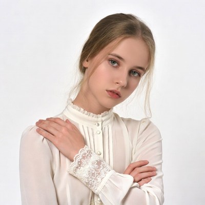 Young woman in white lace blouse