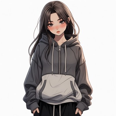 Anime girl in gray hoodie