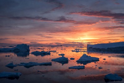 Icebergs in Arctic Sunset