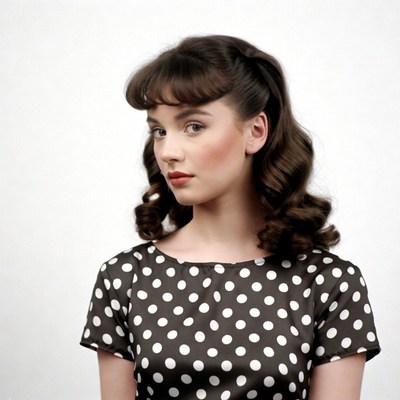 Woman in polka dot dress with vintage hairstyle