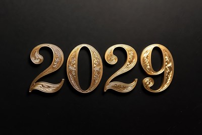 Golden 2029 Text on Black