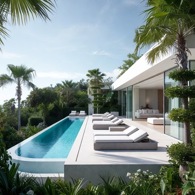 Modern Infinity Pool Villa Tropical Landscape