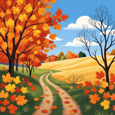 Autumn Path Through Golden Fields