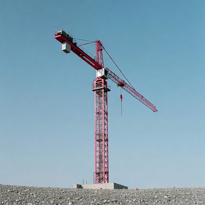 Red Tower Crane on Gravel