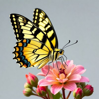 Yellow Butterfly on Pink Flower
