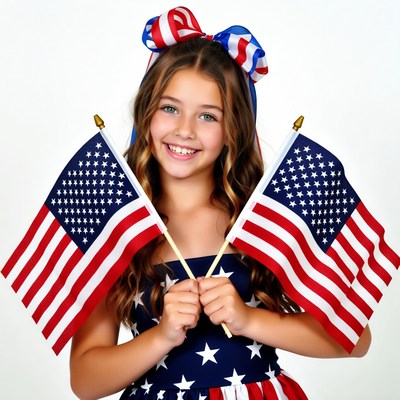 Girl holding American flags