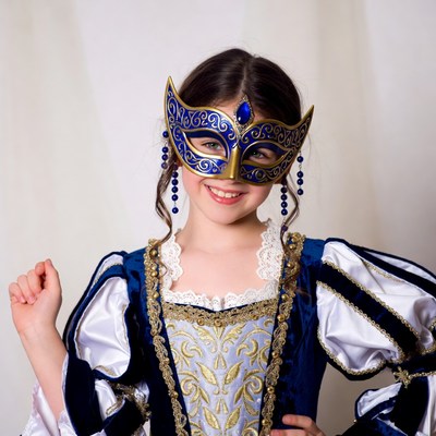 Girl in Blue Masquerade Mask Costume