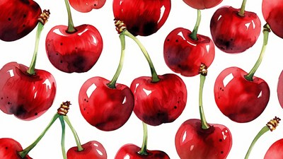 Watercolor Red Cherries Seamless Pattern