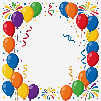 Colorful Balloons and Confetti Border