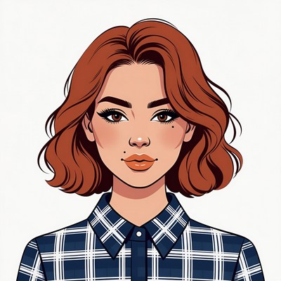 Redhead woman in plaid shirt