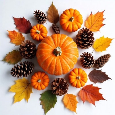 Autumn Pumpkins Pinecones Fall Leaves