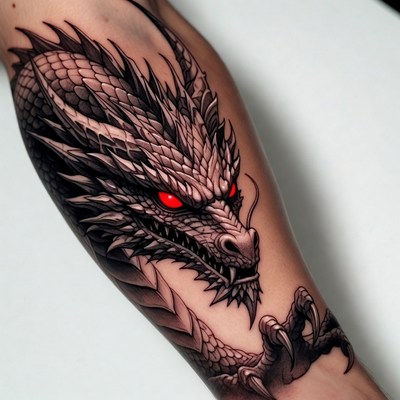 Black and gray dragon arm tattoo