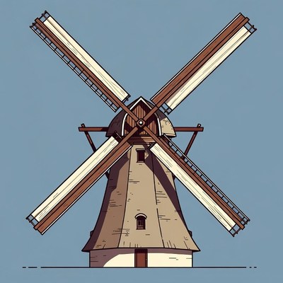 Windmill illustration on blue background