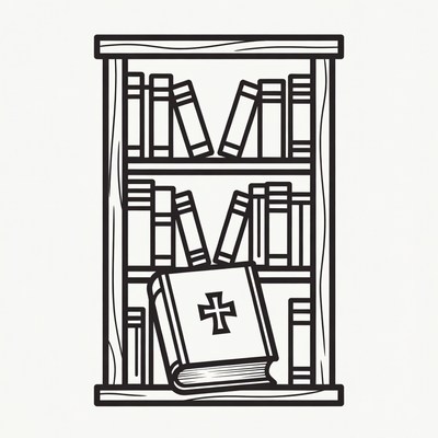 Bookshelf with Bible Illustration