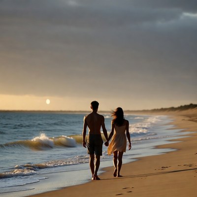 Couple holding hands on beach