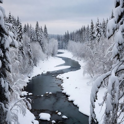 Snowy River Winding Through Forest