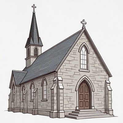 Stone Church with Steeple Illustration