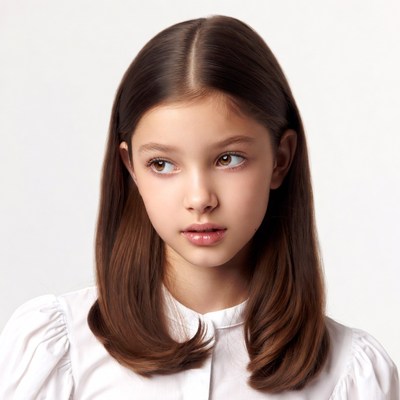 Girl with brown hair in white blouse