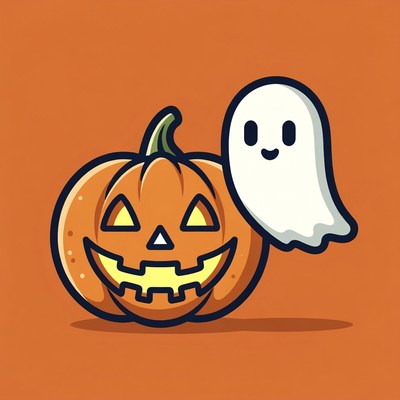 Jack-o'-lantern with Cute Ghost