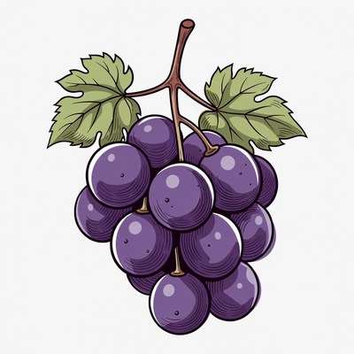 Purple Grapes with Leaves Illustration