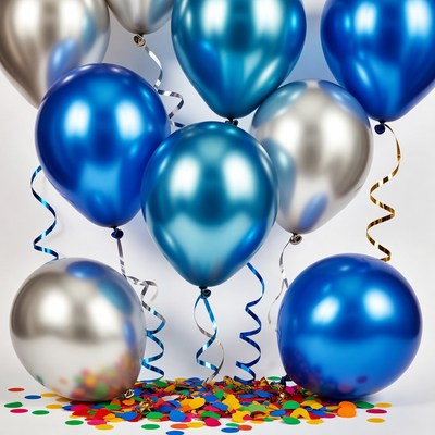 Blue and Silver Balloons with Confetti