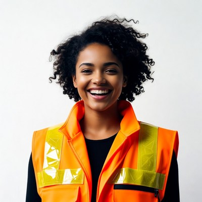 Smiling African-American woman in safety vest