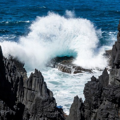Ocean Wave Crashing on Rocks