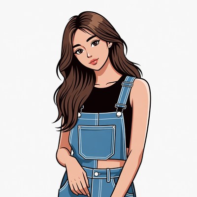 Anime girl in blue overalls