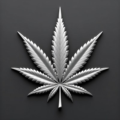 Silver Marijuana Leaf on Black