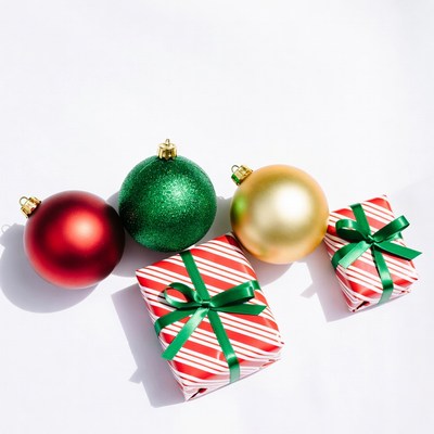Colorful Christmas Ornaments and Gifts