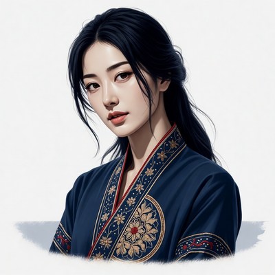 Asian woman in blue hanfu