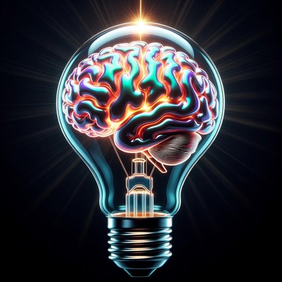 Glowing Brain Lightbulb Illustration