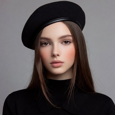 Woman wearing black beret