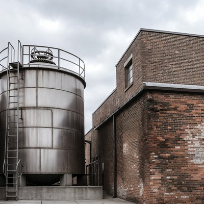 Industrial Metal Tank Beside Brick Building