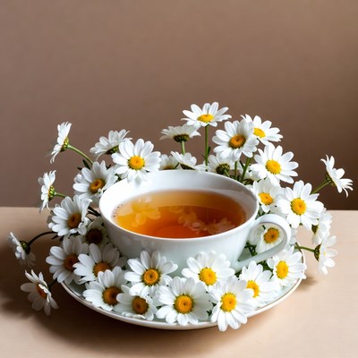 Tea Cup Surrounded by Daisies