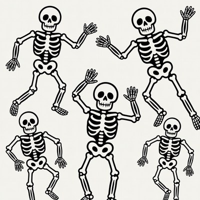 Dancing black line skeletons clipart