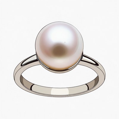 White Pearl on Silver Ring