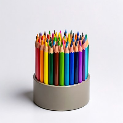Colorful Pencils in Gray Holder