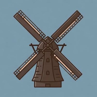 Windmill illustration on blue background